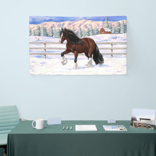 Bruine bruine bypsy verkenner in sneeuw spandoek (Beurs)