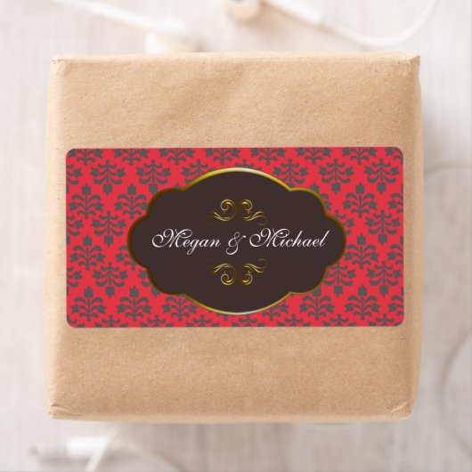 Bruine bruine etiketten van de Rode Damask-bruilof (Insitu)