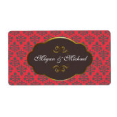 Bruine bruine etiketten van de Rode Damask-bruilof (Voorkant)