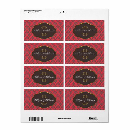 Bruine bruine etiketten van de Rode Damask-bruilof (Full Sheet)