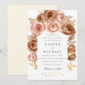 bruine bruine roze roze rozen bruiloft kaart (Voorkant / Achterkant)