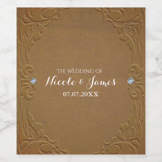 Bruine bruinvet leder en diamanten glam Rustige wi Wijn Etiket (Enkel label)