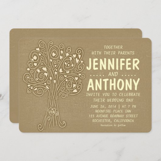 bruine  brute bruidsboomstam uitnodiging voor brui (Voorkant / Achterkant)