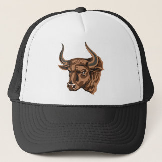 Bruine buffel met grote hoorns trucker pet