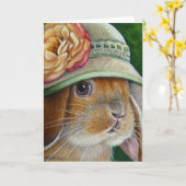 Bruine Bunny Rabbit in Spring Bonnet Waterverf Art Kaart (Gele Bloem)