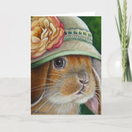 Bruine Bunny Rabbit in Spring Bonnet Waterverf Art Kaart