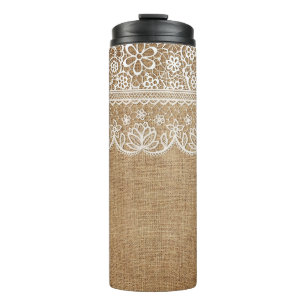 BRUINE BURLAP LOOK MET WITTE KANT LOOK THERMOSBEKER