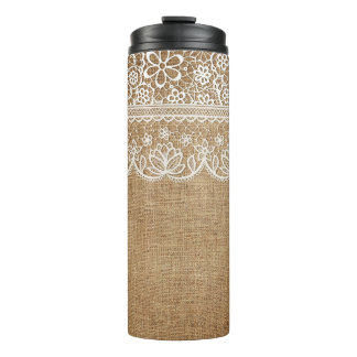 BRUINE BURLAP LOOK MET WITTE KANT LOOK THERMOSBEKER