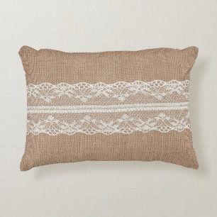 Bruine burlap off-white kanten textuur accent kussen