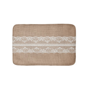 Bruine burlap off-white kanten textuur badmat
