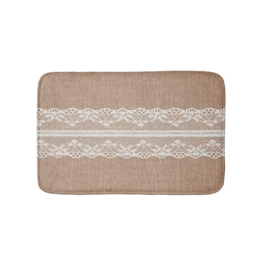 Bruine burlap off-white kanten textuur badmat (Voorkant)
