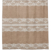 Bruine burlap off-white kanten textuur douchegordijn (Voorkant)