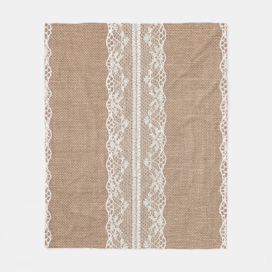 Bruine burlap off-white kanten textuur fleece deken (Voorkant)