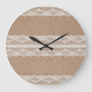 Bruine burlap off-white kanten textuur grote klok