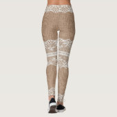 Bruine burlap off-white kanten textuur leggings (Achterkant)