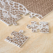 Bruine burlap off-white kanten textuur legpuzzel (Zijkant)