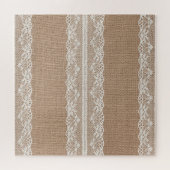 Bruine burlap off-white kanten textuur legpuzzel (Horizontaal)
