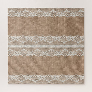 Bruine burlap off-white kanten textuur legpuzzel