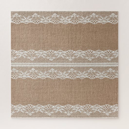 Bruine burlap off-white kanten textuur legpuzzel (Verticaal)