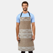 Bruine burlap off-white kanten textuur schort (Gedragen)