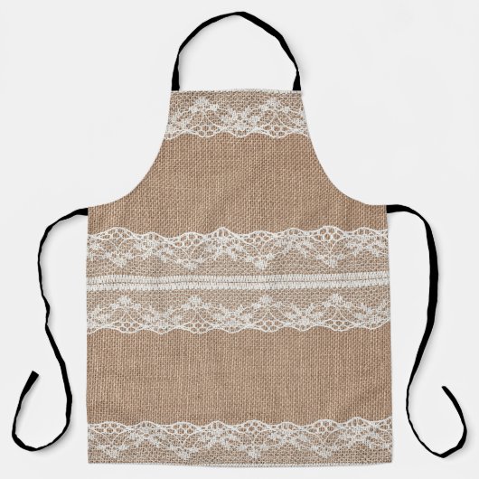 Bruine burlap off-white kanten textuur schort (Voorkant)
