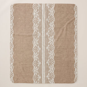 Bruine burlap off-white kanten textuur sherpa deken
