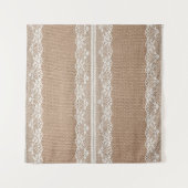 Bruine burlap off-white kanten textuur wandkleed (Voorkant (horizontaal))