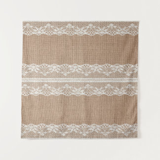 Bruine burlap off-white kanten textuur wandkleed