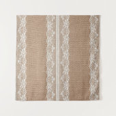 Bruine burlap off-white kanten textuur wandkleed (Voorkant (horizontaal))