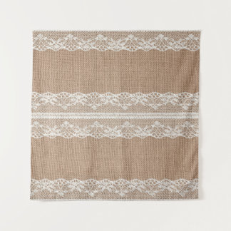 Bruine burlap off-white kanten textuur wandkleed
