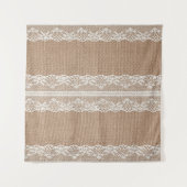 Bruine burlap off-white kanten textuur wandkleed (Voorkant)