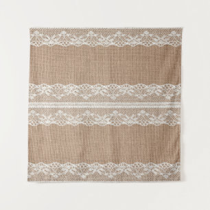 Bruine burlap off-white kanten textuur wandkleed