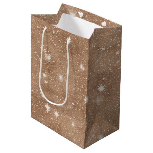 Bruine Cacao Glitter Verjaardag Medium Cadeauzakje (Voorkant Gekanteld)