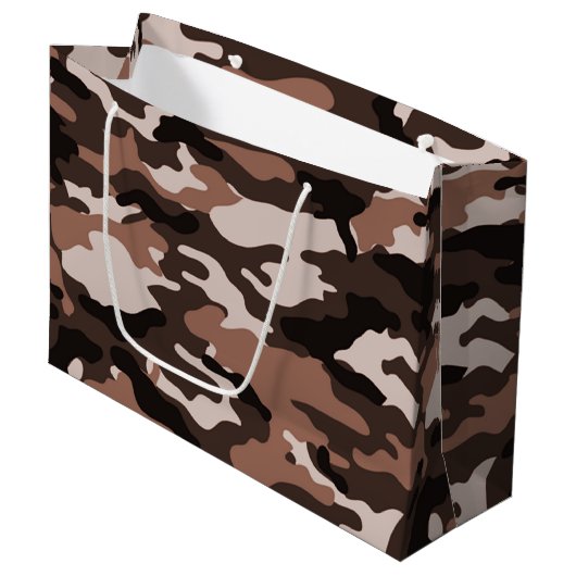 Bruine camouflage Grote Gift Bag Groot Cadeauzakje (Voorkant Gekanteld)