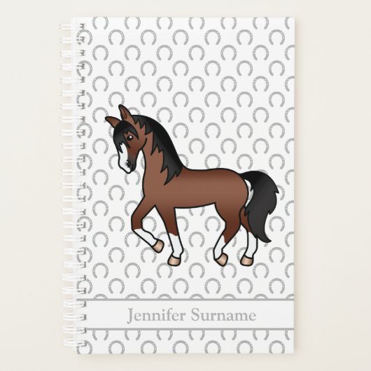 Bruine Cartoon Dravend Paard & Aangepaste Tekst Planner (Voorkant)