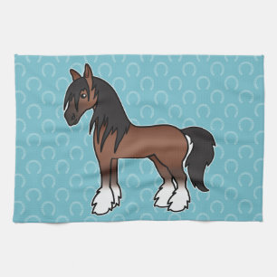 Bruine Cartoon Gypsy Vanner Shire Clydesdale Theedoek