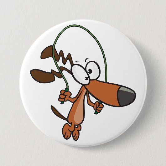 Bruine Cartoon Hond Springt Touw Springend Ronde Button 7,6 Cm (Voorkant)
