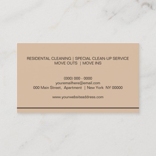 Bruine Cartoon Janitorial Maid House Cleaning Visitekaartje (Achterkant)