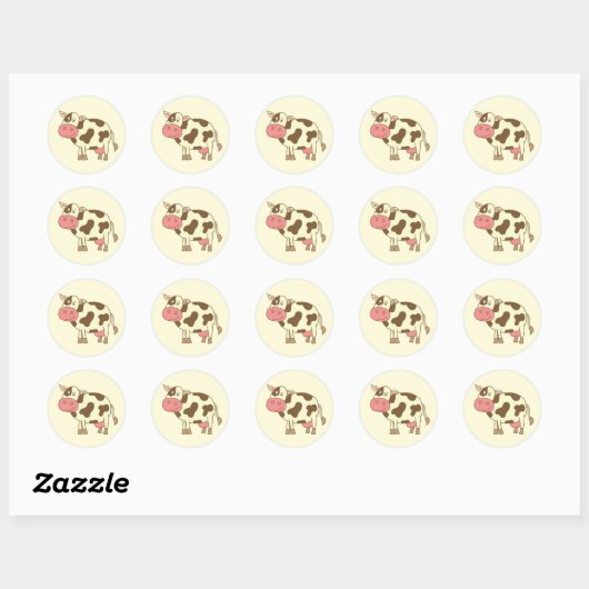 Bruine Cartoon Koe Ronde Sticker (Vel)