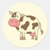 Bruine Cartoon Koe Ronde Sticker (Voorkant)