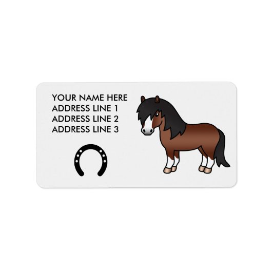 Bruine Cartoon Shetlandpony Etiket (Voorkant)