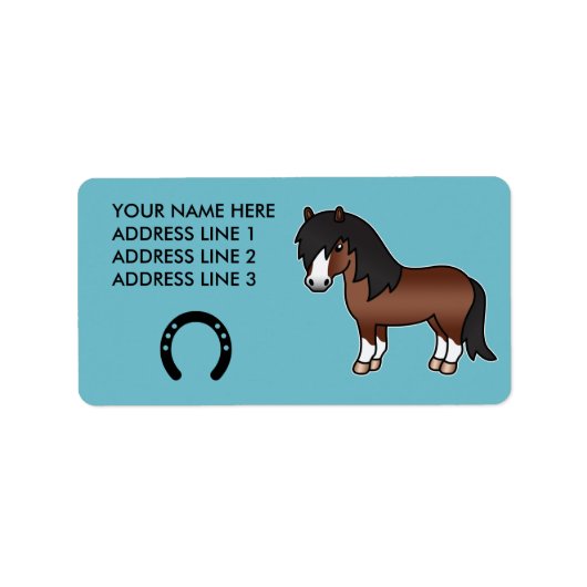 Bruine Cartoon Shetlandpony Etiket (Voorkant)