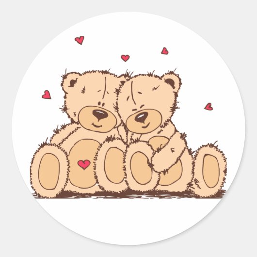 Bruine Cartoon Teddy Bear Bruiloft Liefde Ronde Sticker (Voorkant)