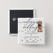 Bruine Cavapoo Hond Welkom op de bruiloft schatje Vierkante Button 5,1 Cm (Voorkant /achterkant)