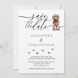 Bruine Cavapoo pup Bruiloft Calligrafie schrift Save The Date