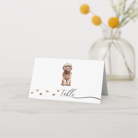 Bruine Cavapoo pup Hondenbezitter Huwelijk Script Plaatskaartje (Voorkant)