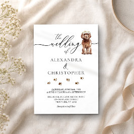 Bruine Cavapoo pup Huwelijks Calligrafie Kaart