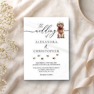 Bruine Cavapoo pup Huwelijks Calligrafie Kaart