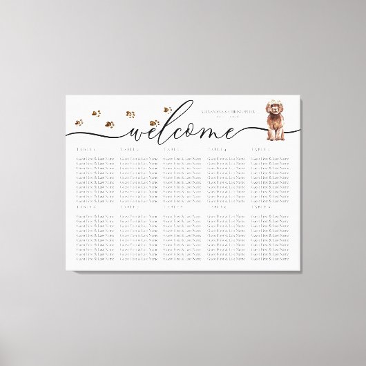 Bruine Cavapoo pup Welkom Zitplaats Tafel Nummers Canvas Afdruk (Voorkant)