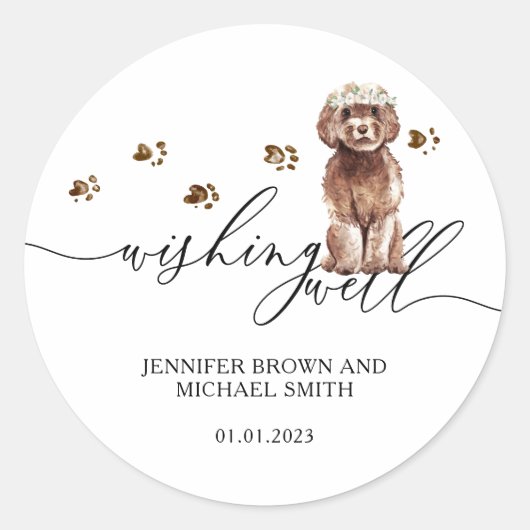 Bruine Cavapoo pup Wensput Ronde Sticker (Voorkant)